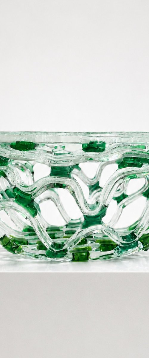 Green Fused Glass Bowl by Oksana Saladino