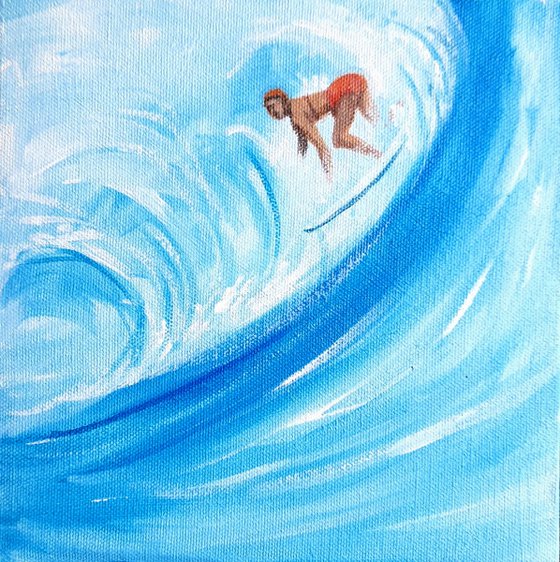 Set of Two Surfers in the blue sea