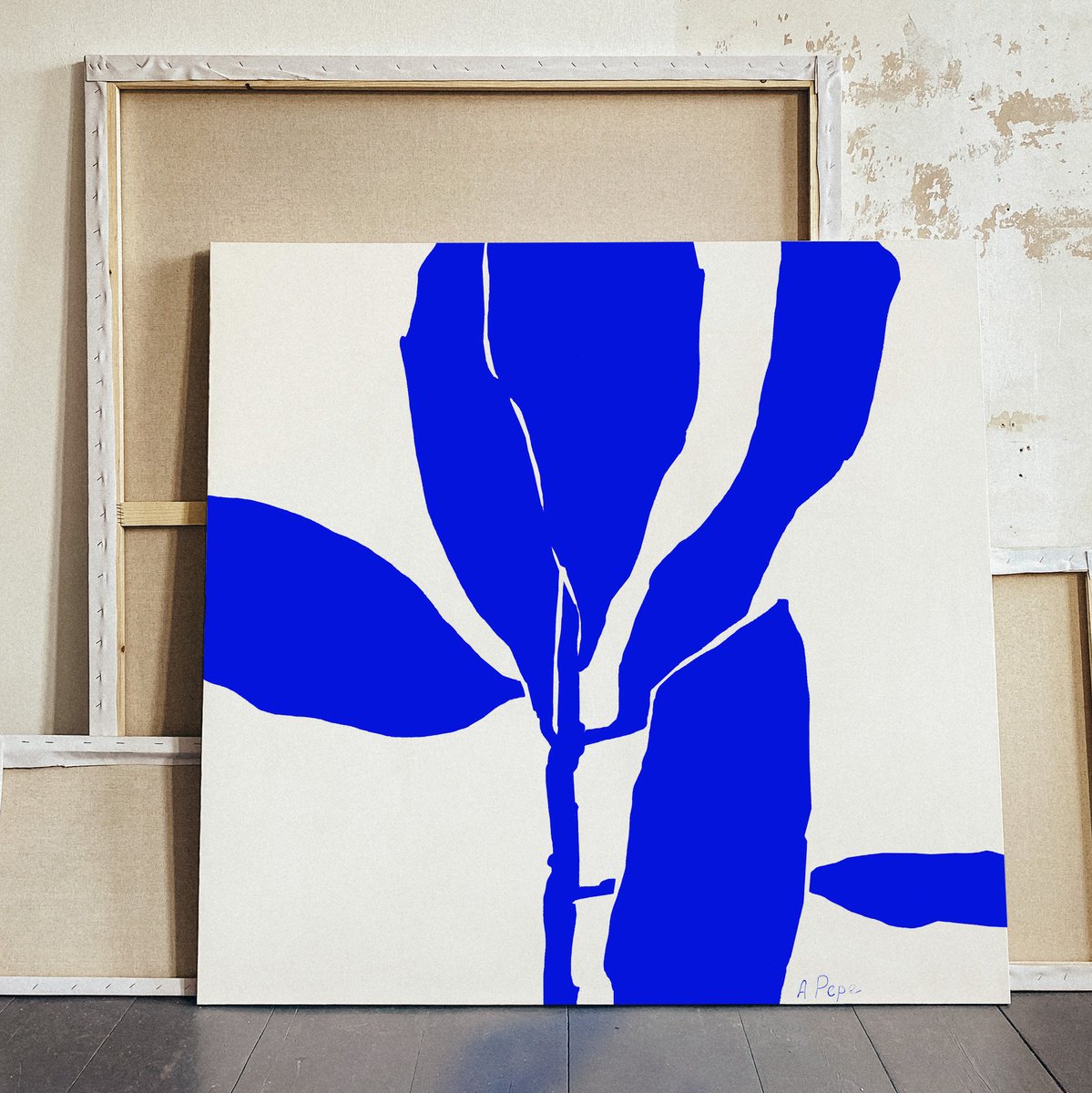 Abstract Botanical Acrylic Painting By Anna Pepe, 47 X 47, Leaves 03, Original Artwork