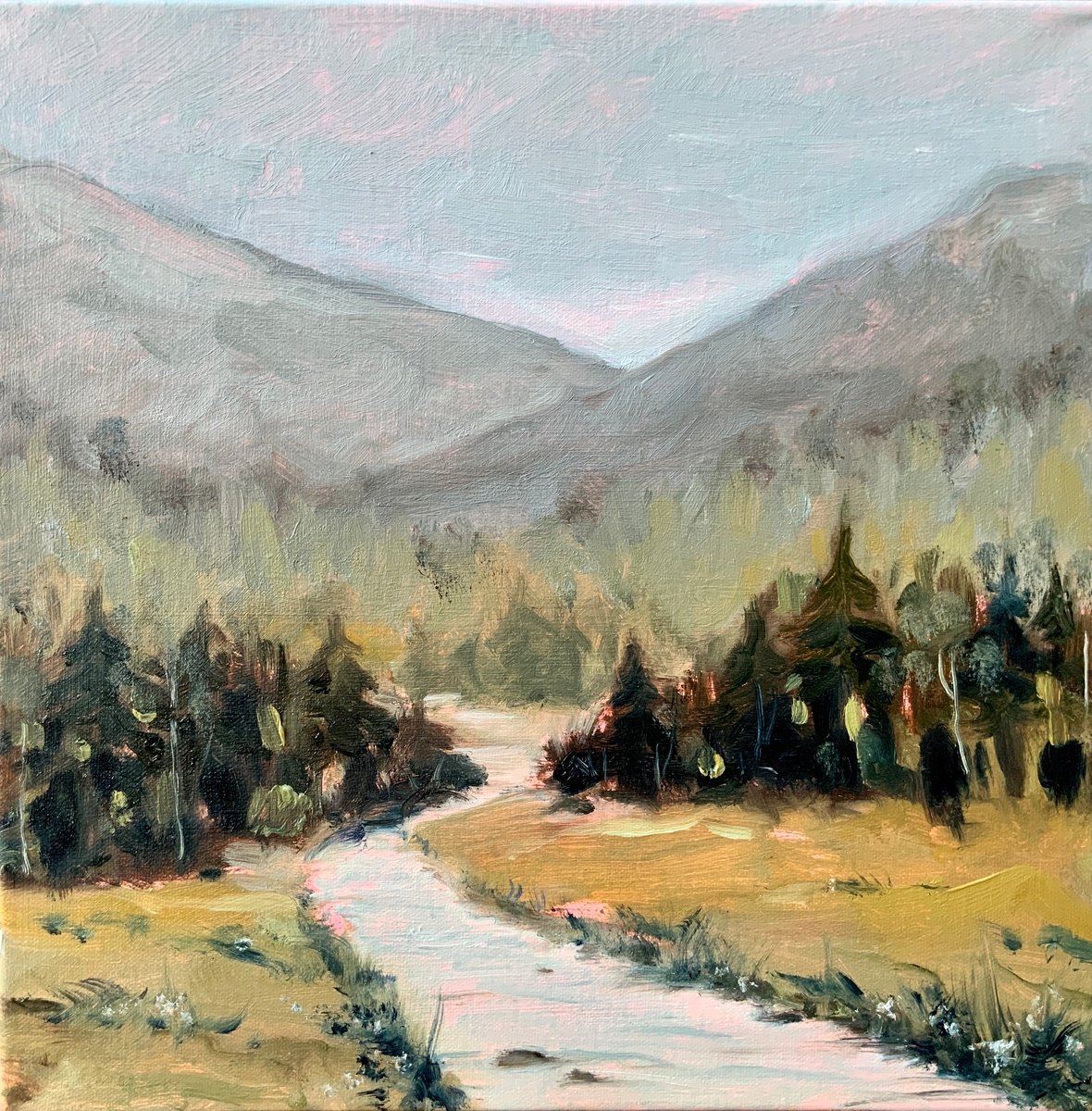 Impressionistic Landscape Oil Painting By Alexandra Jagoda (Ovcharenko), 16 X 16, Silent Pines, Original Artwork