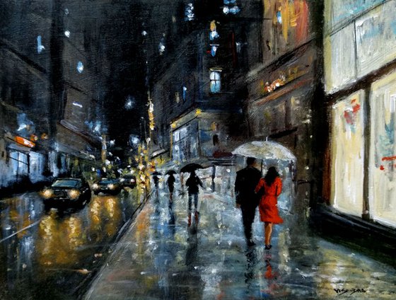 New York rainy sidewalk