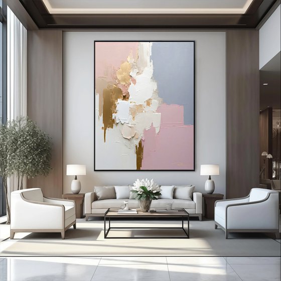 Oversized Pink and Gold Abstract