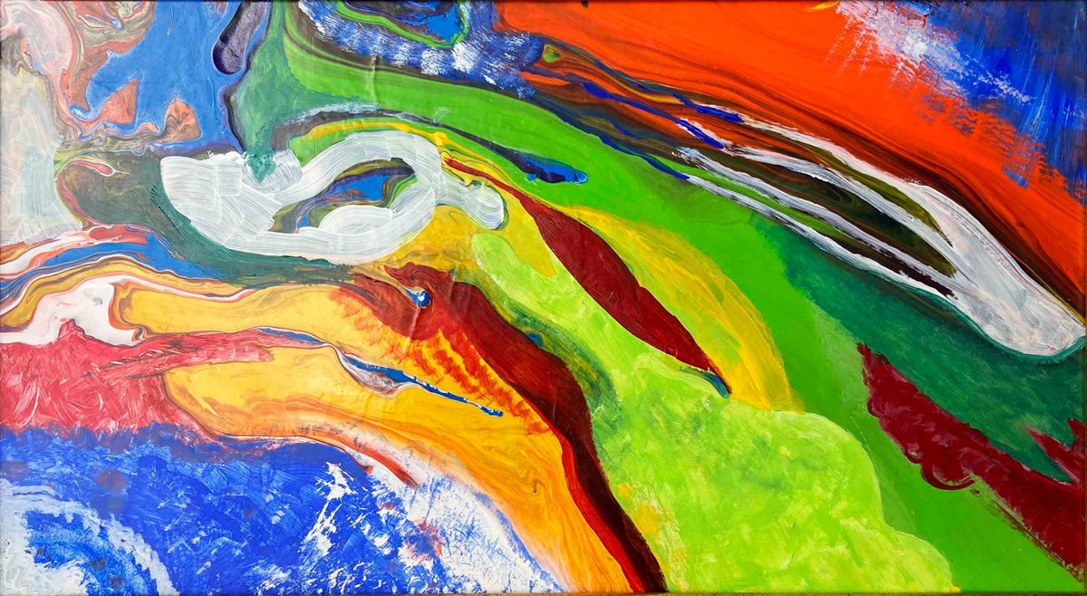 Abstract Acrylic Painting By Km Arts, 17 X 11", Looking For The Moon Gate, Original Artwork