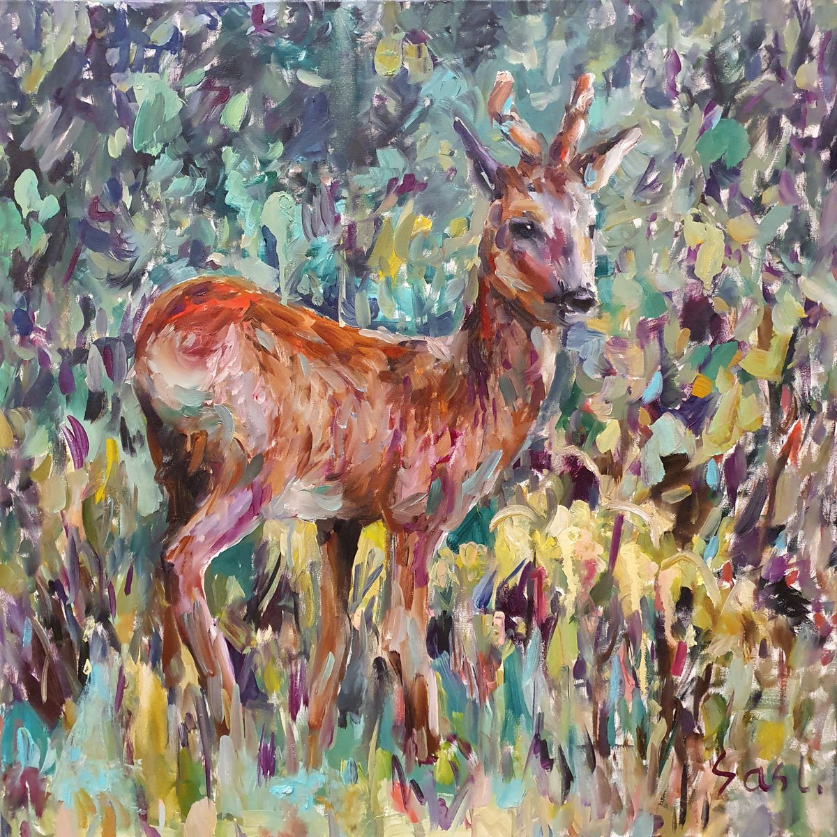 Impressionistic Animal Oil Painting By Liubou Sas, 24 X 24", Beautiful Creature, Original Artwork