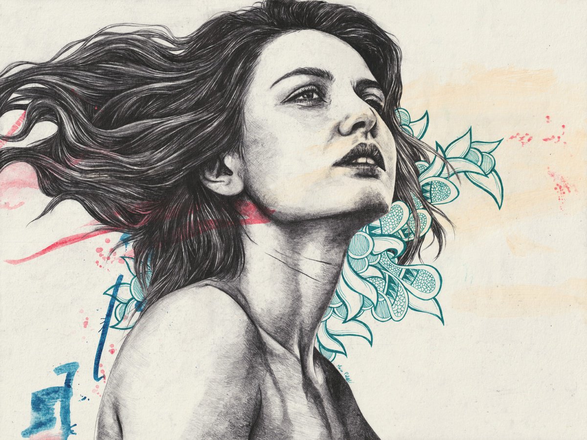 Expressive Portrait Pencil Drawing By Marco Paludet, 31 X 24", All Secrets Known, Original Artwork