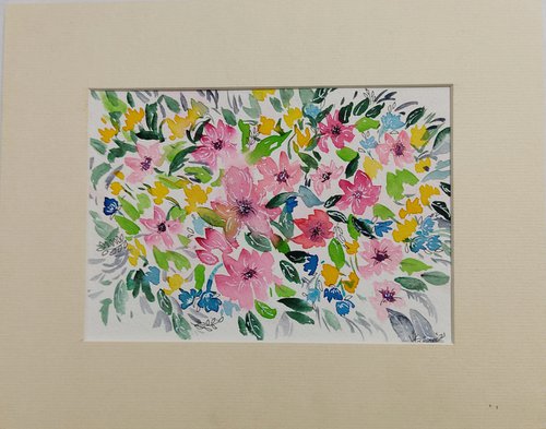 Blossoms - Watercolour painting - gift - affordable art - matted artwork by Vikashini Palanisamy