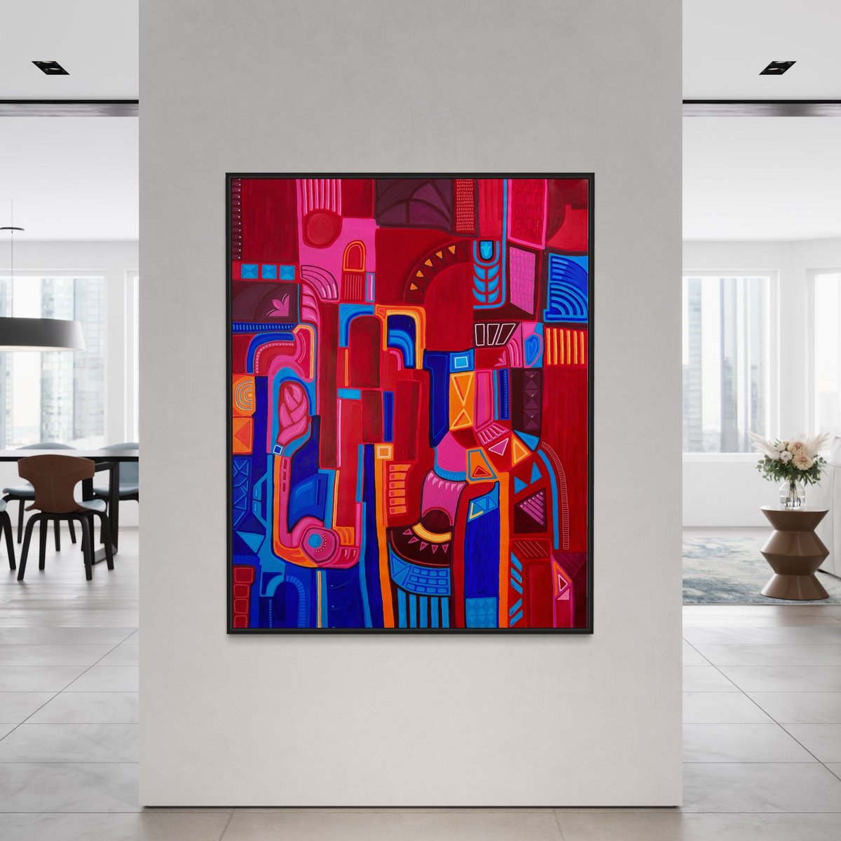 Geometric Abstract Acrylic Painting By Samantha Malone, 37 X 47", Change Of Scenery, Original Artwork