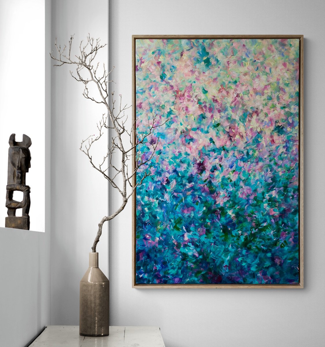 Organic Botanical Acrylic Painting By Katherine Spiller, 37 X 25", Tender Bloom, Original Artwork