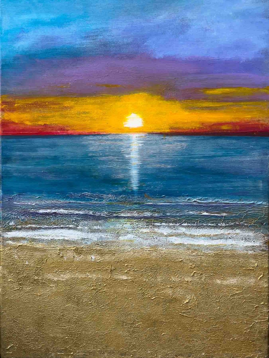 Impressionistic Landscape Acrylic Painting By Km Arts, 20 X 28", An Alternative Sunset, Original Artwork