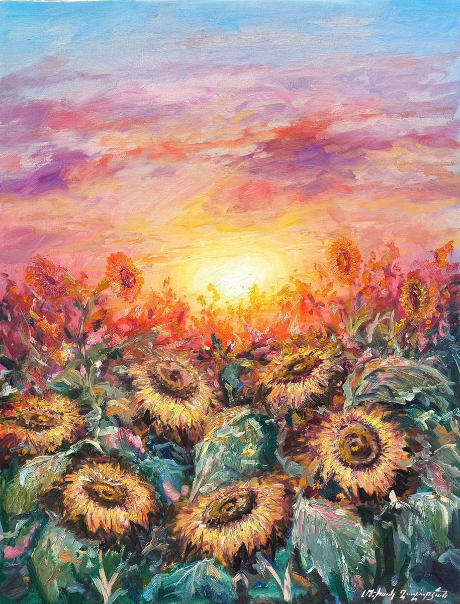 Sunflowers At Sunset By Mexak Xazaryan, 20 X 28, Artwork For Sale On Artfinder