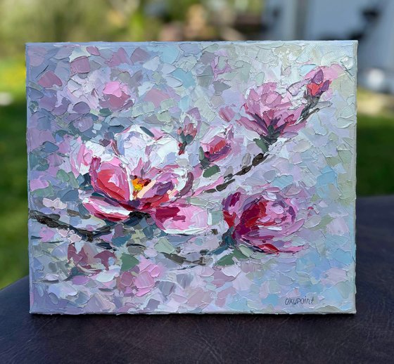 "Magnolia" palette knife oil painting