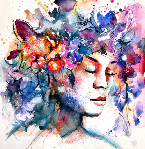 Girl with florals of summer II by Kovács Anna Brigitta