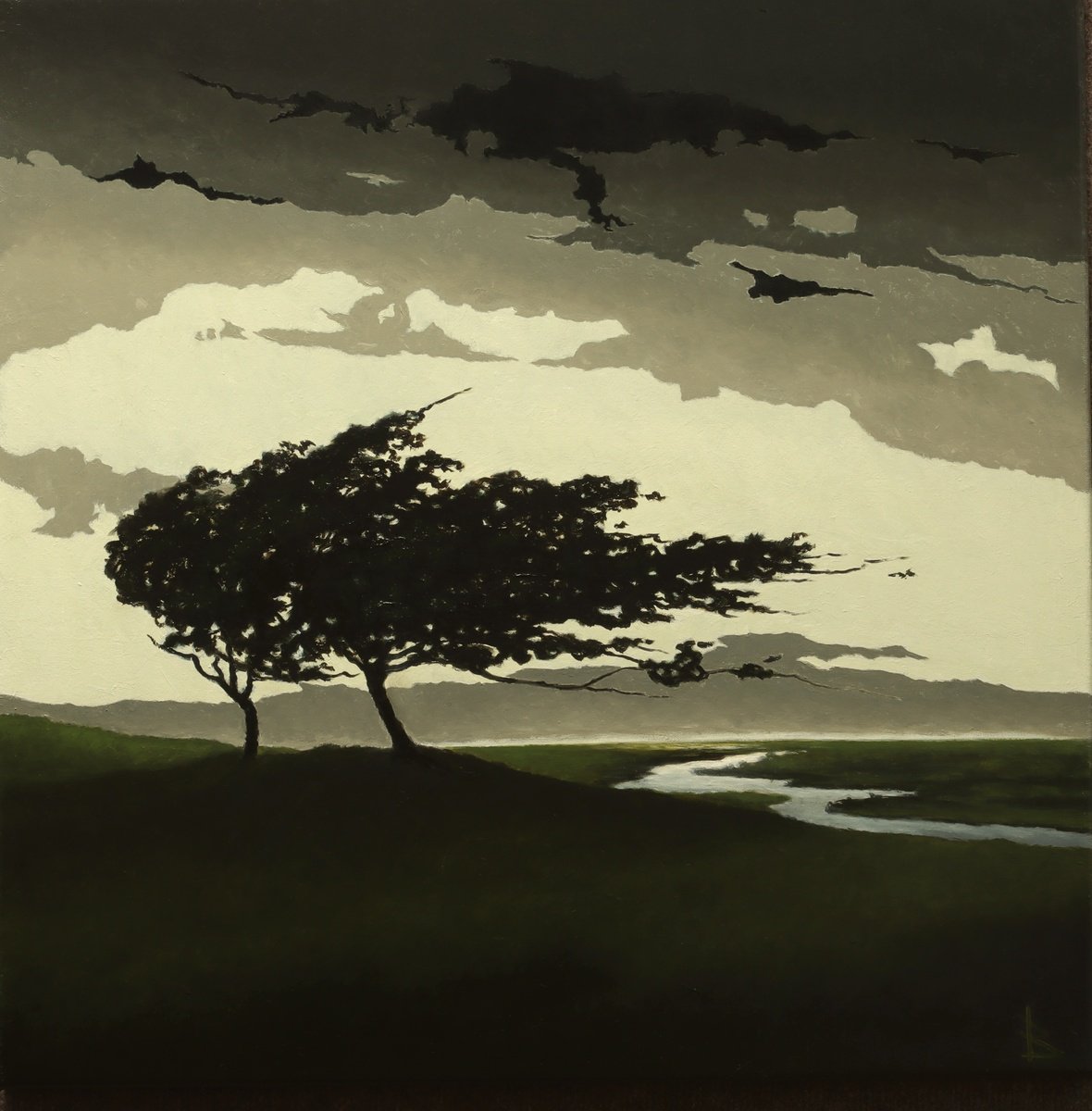 Impressionistic Landscape Oil Painting By Oleg Baulin, 24 X 24", The Wind, Original Artwork