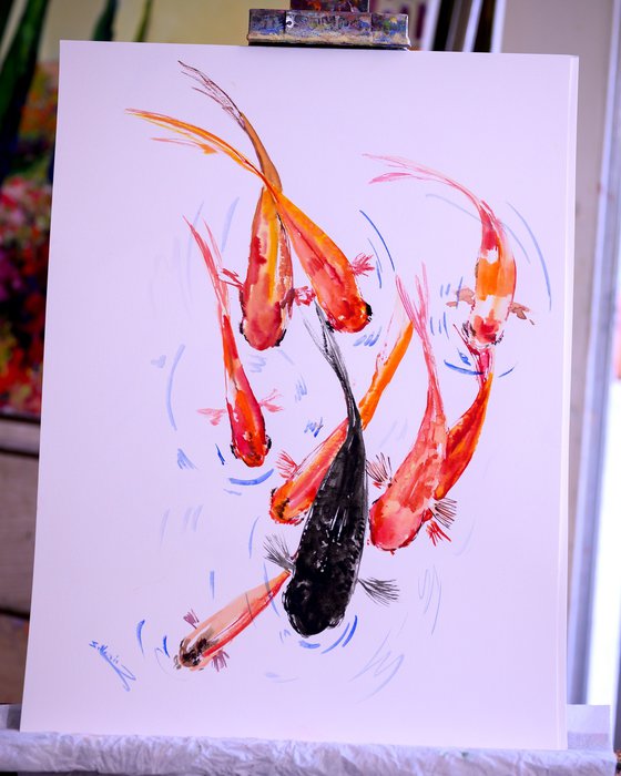 Feng Shui Koi wall art, 9 Koi fish