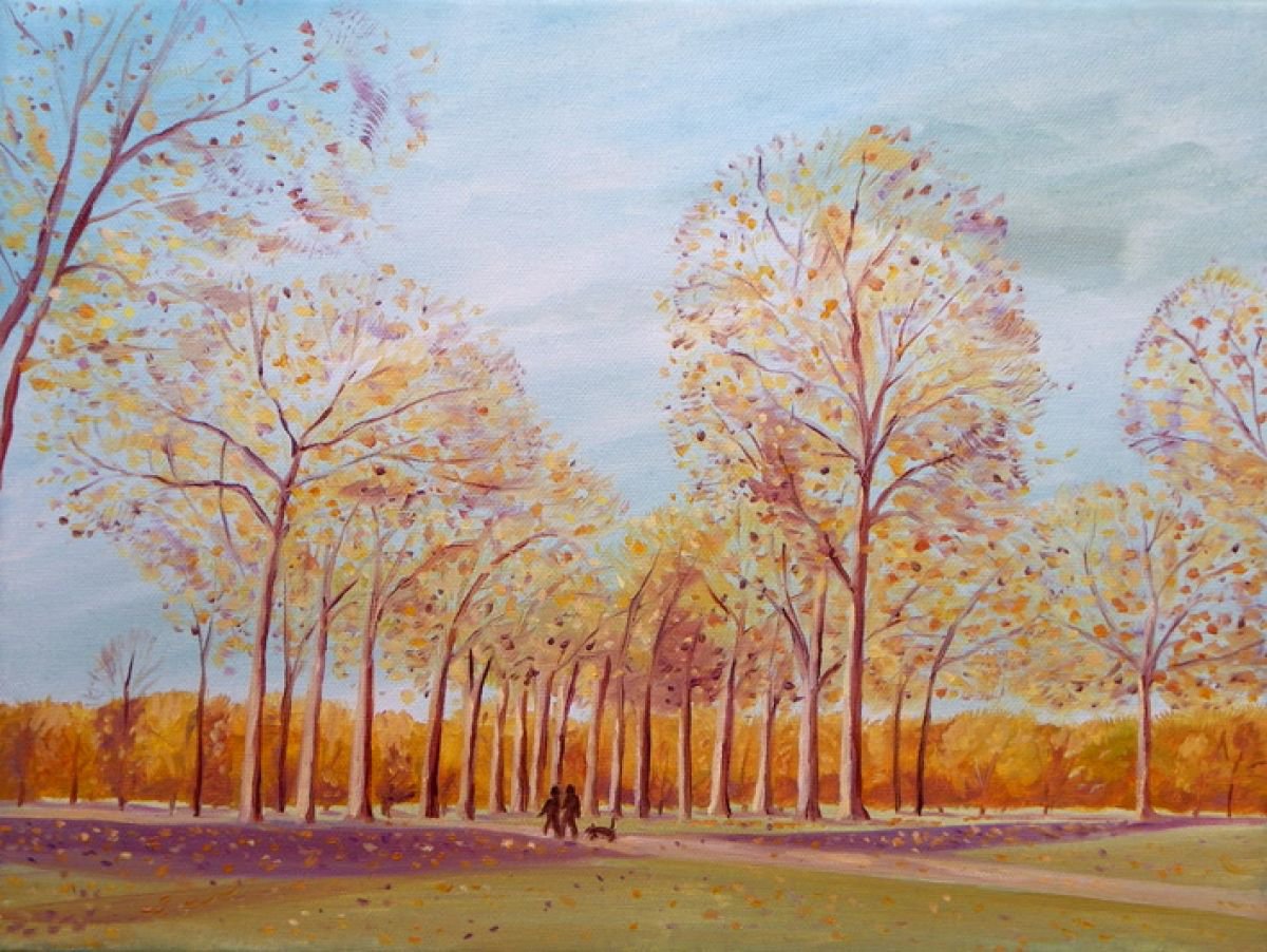 Golden trees- landscape art by Mary Stubberfield