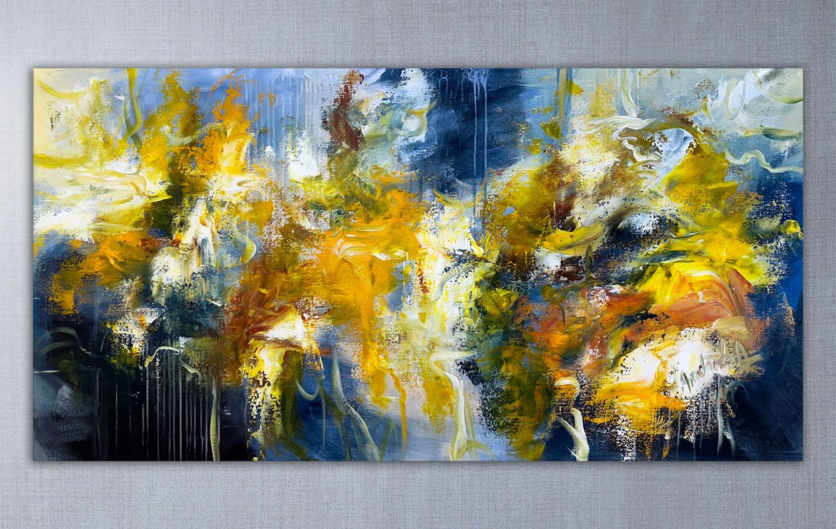 Abstract Acrylic Painting By Andrada Anghel, 60 X 30, Cave Diving, Original Artwork