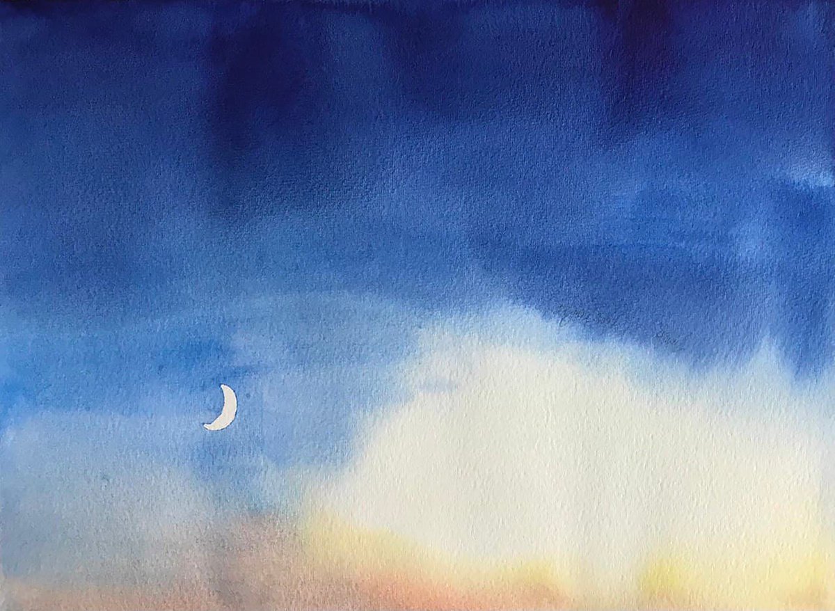 Moonlight Night No.2 - original landscape watercolor by Alona Hryn