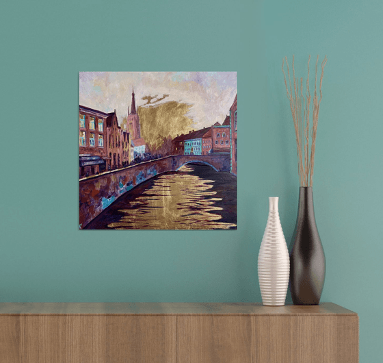 Bruges golden oil painting