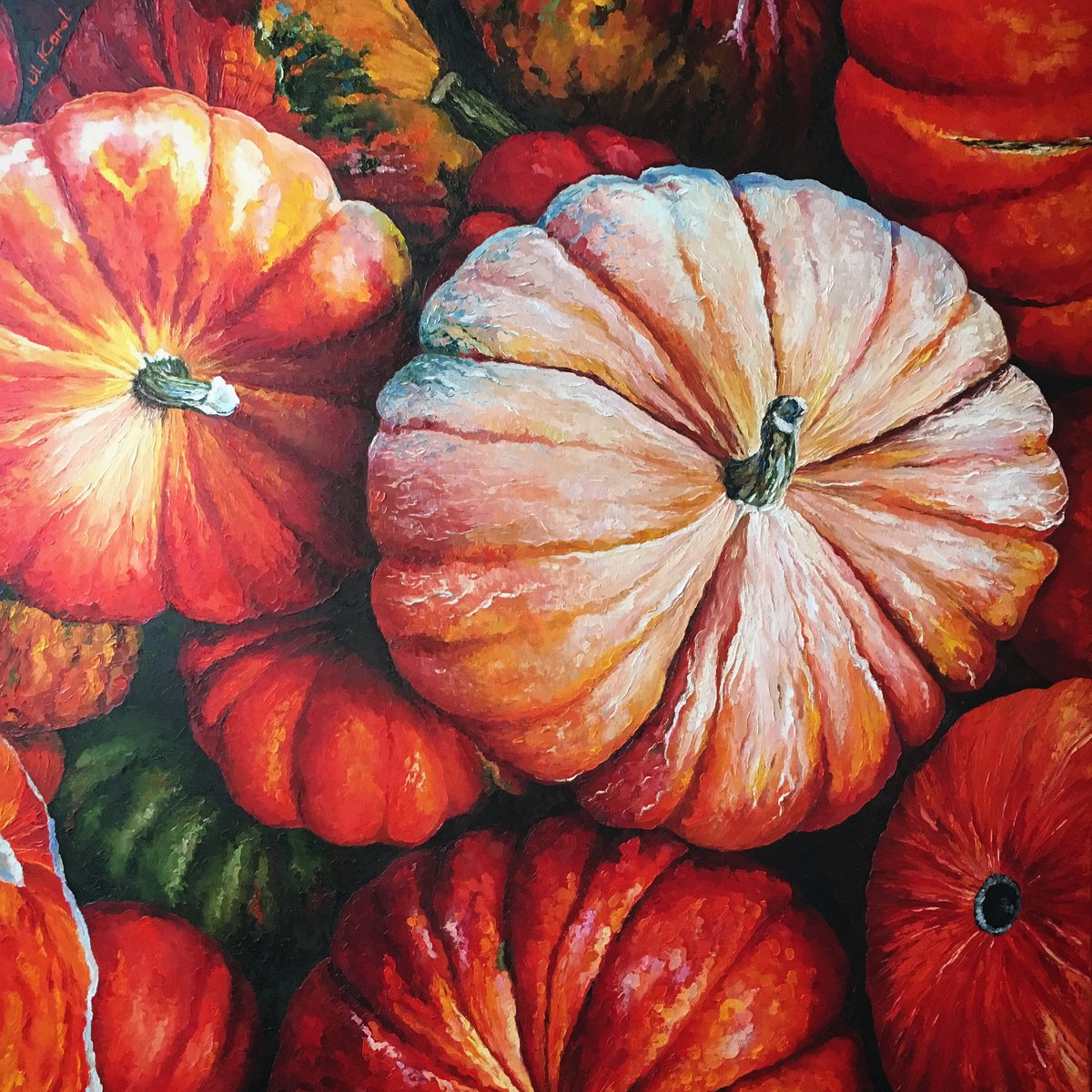 Photorealistic Botanical Oil Painting By Ulyana Korol, 31 X 31", Scarlet Breath Of The Autumn, Original Artwork