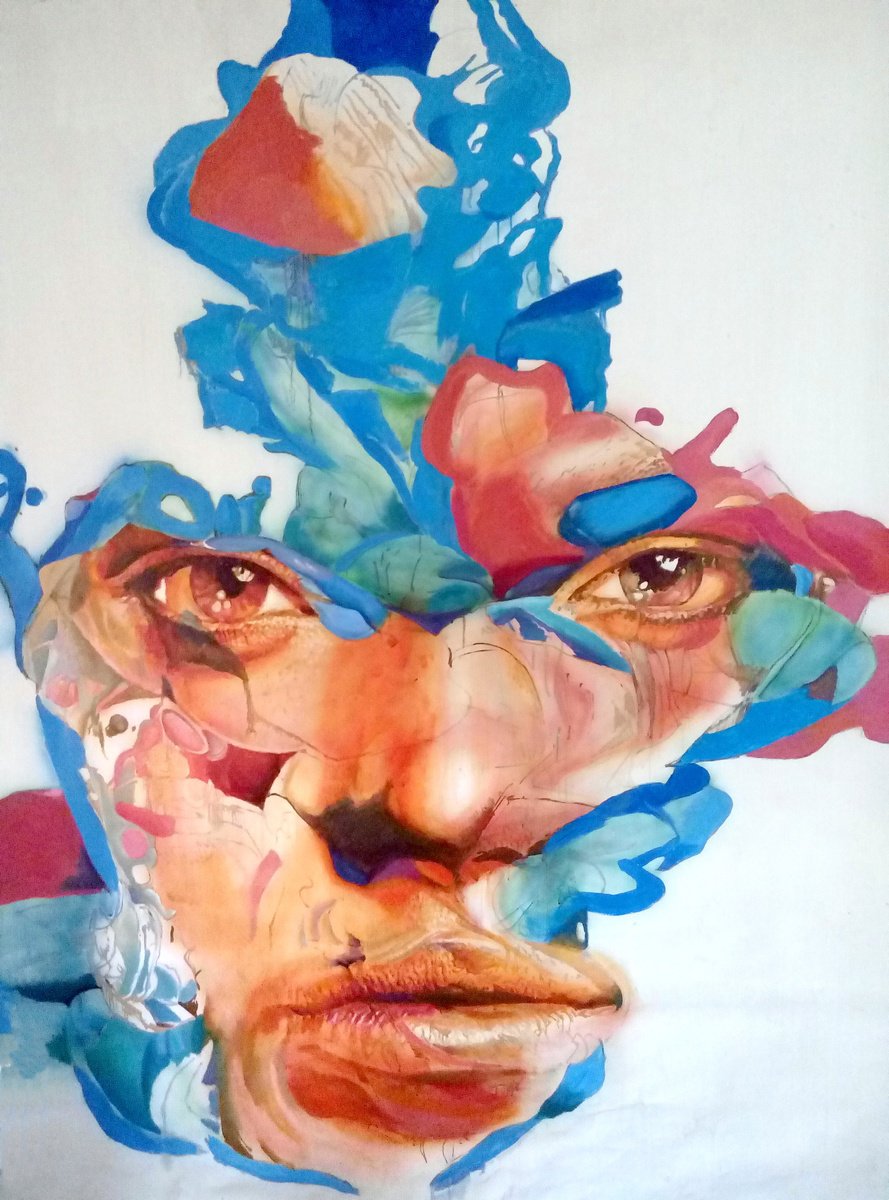 Surrealistic Portrait Oil Painting By Igor Galan, 65 X 87, Incense, Original Artwork