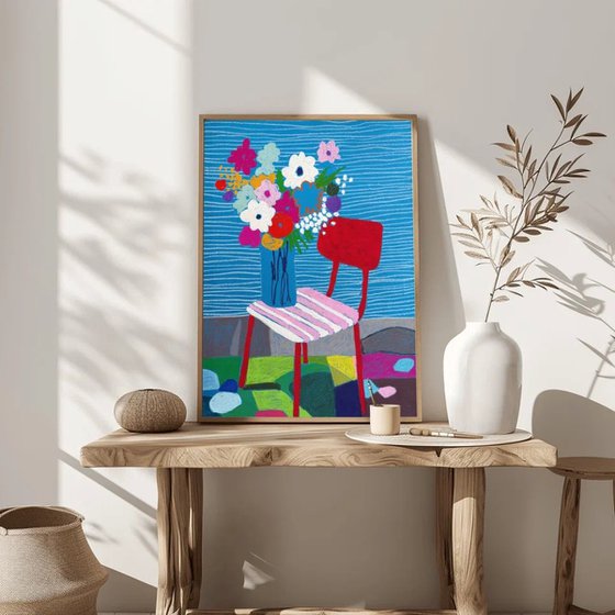 Flowers Dreaming on a Red Chair