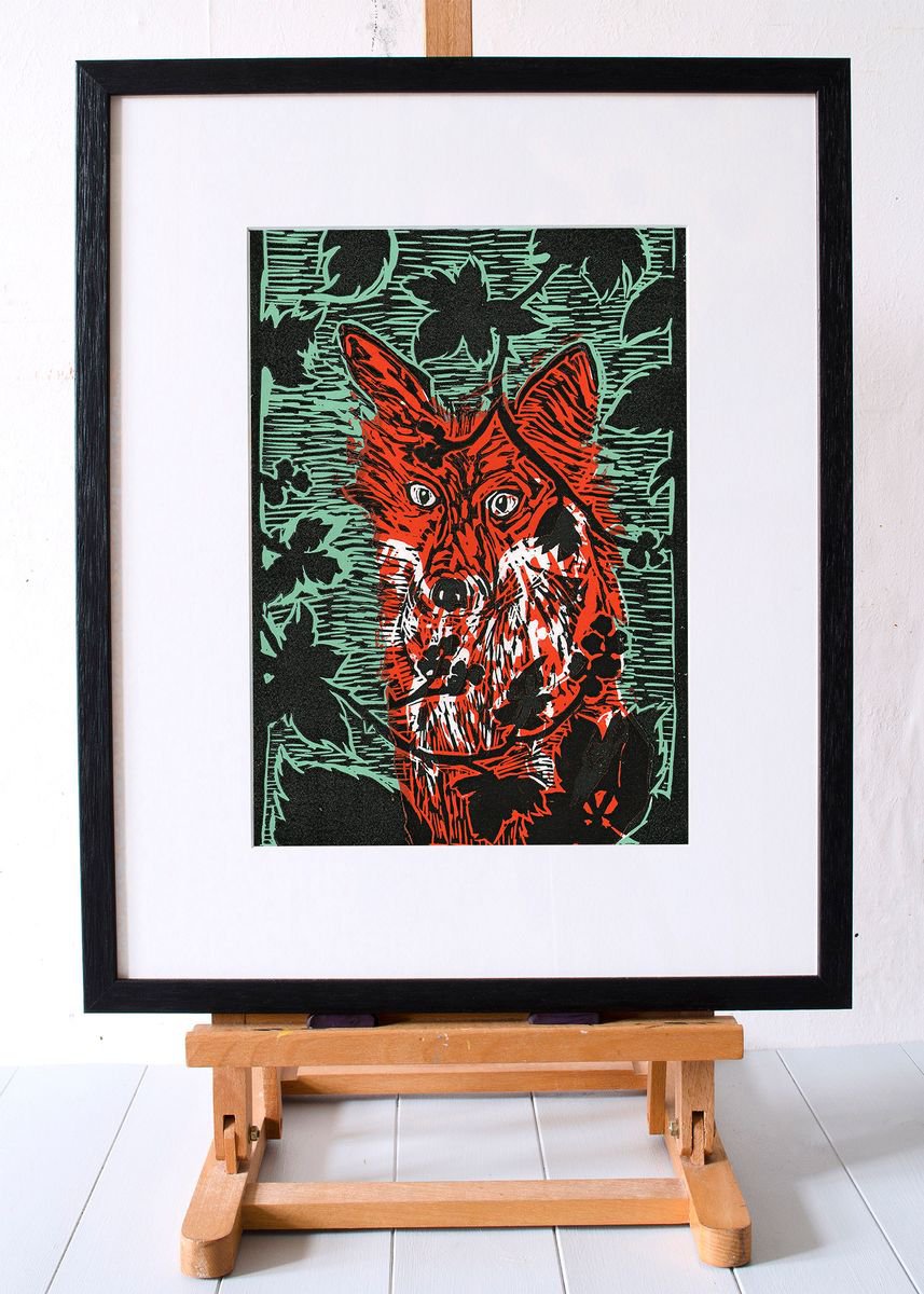 Fox in the Brambles - Original Limited Edition Linocut (unframed) by Faisal Khouja