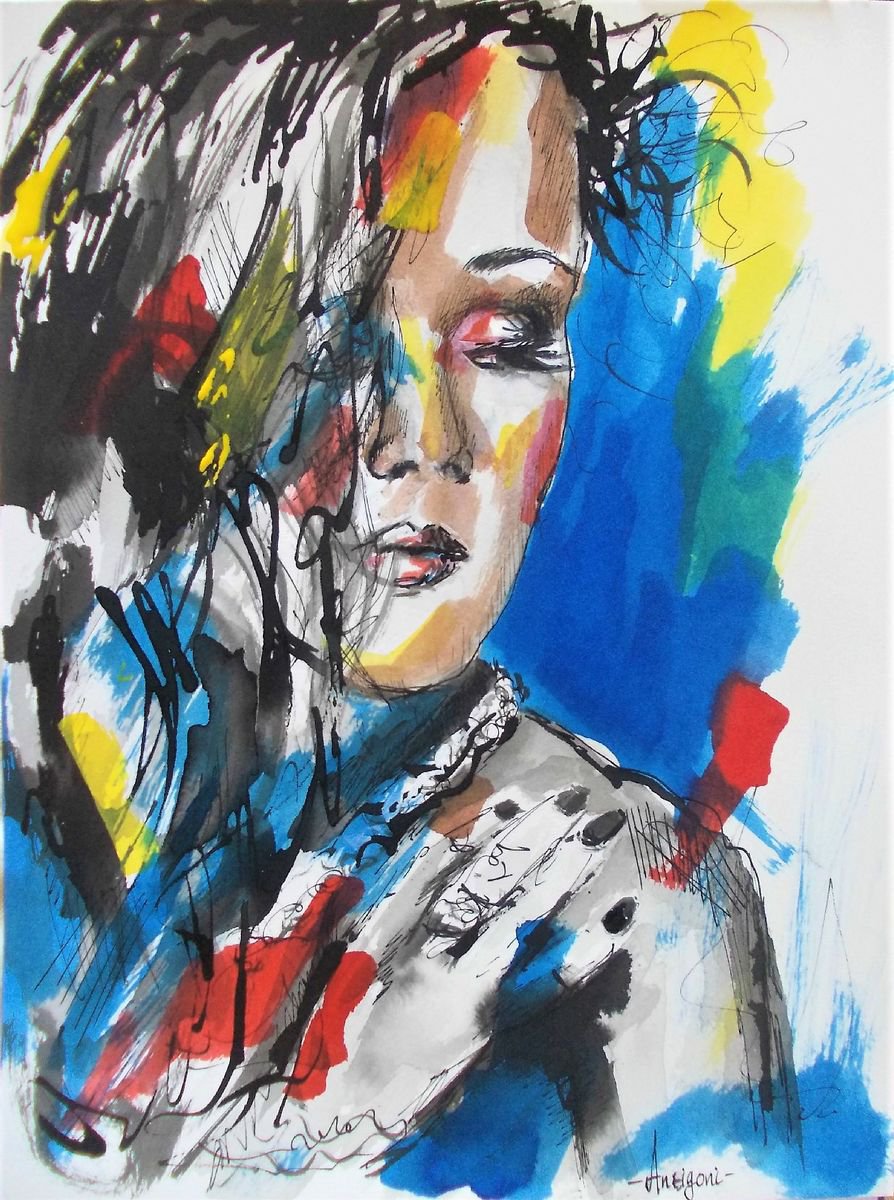 Woman Series ink drawing-Portrait Drawing by Antigoni Tziora