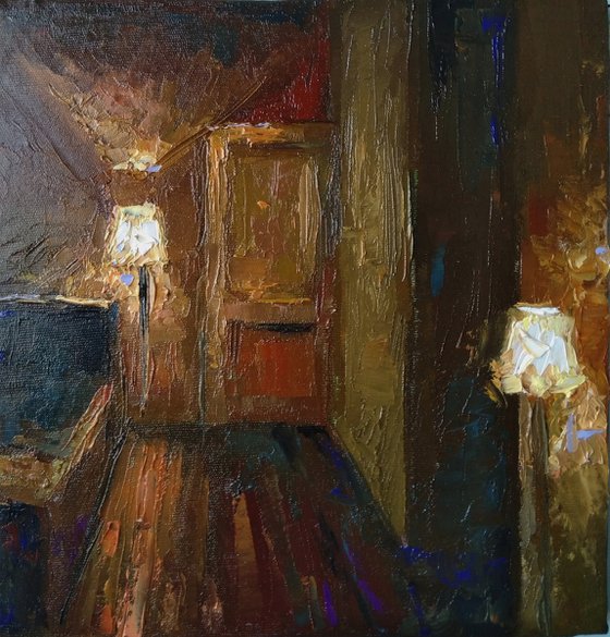 Room of lights (25x26cm, oil painting, ready to hang)