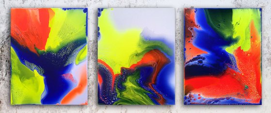 "Electric Kool Aid" - FREE WORLDWIDE SHIPPING - Original Triptych, Abstract PMS Acrylic Paintings Series - 48" x 20"