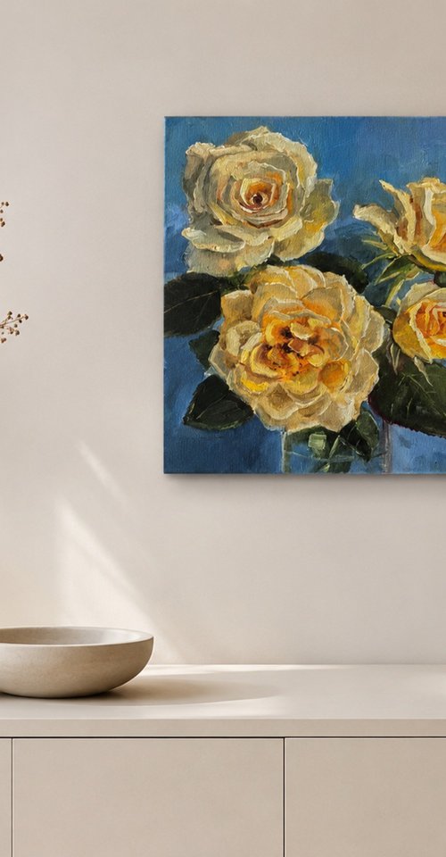 Yellow roses still life by Leyla Demir