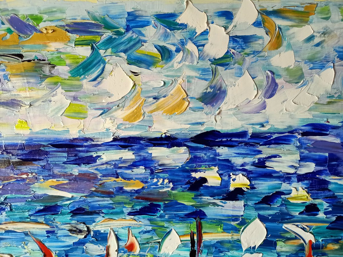 Impressionistic Botanical Oil Painting By Antonino Puliafico, 67 X 31, Blu Spuma, Original Artwork