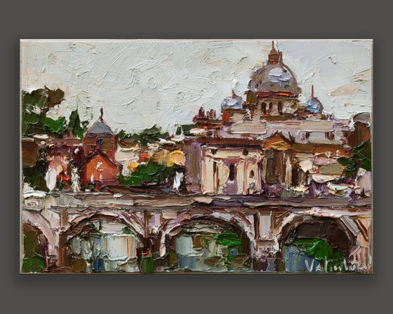 St. Angelo Bridge in Rome, Italy - Original oil impasto painting