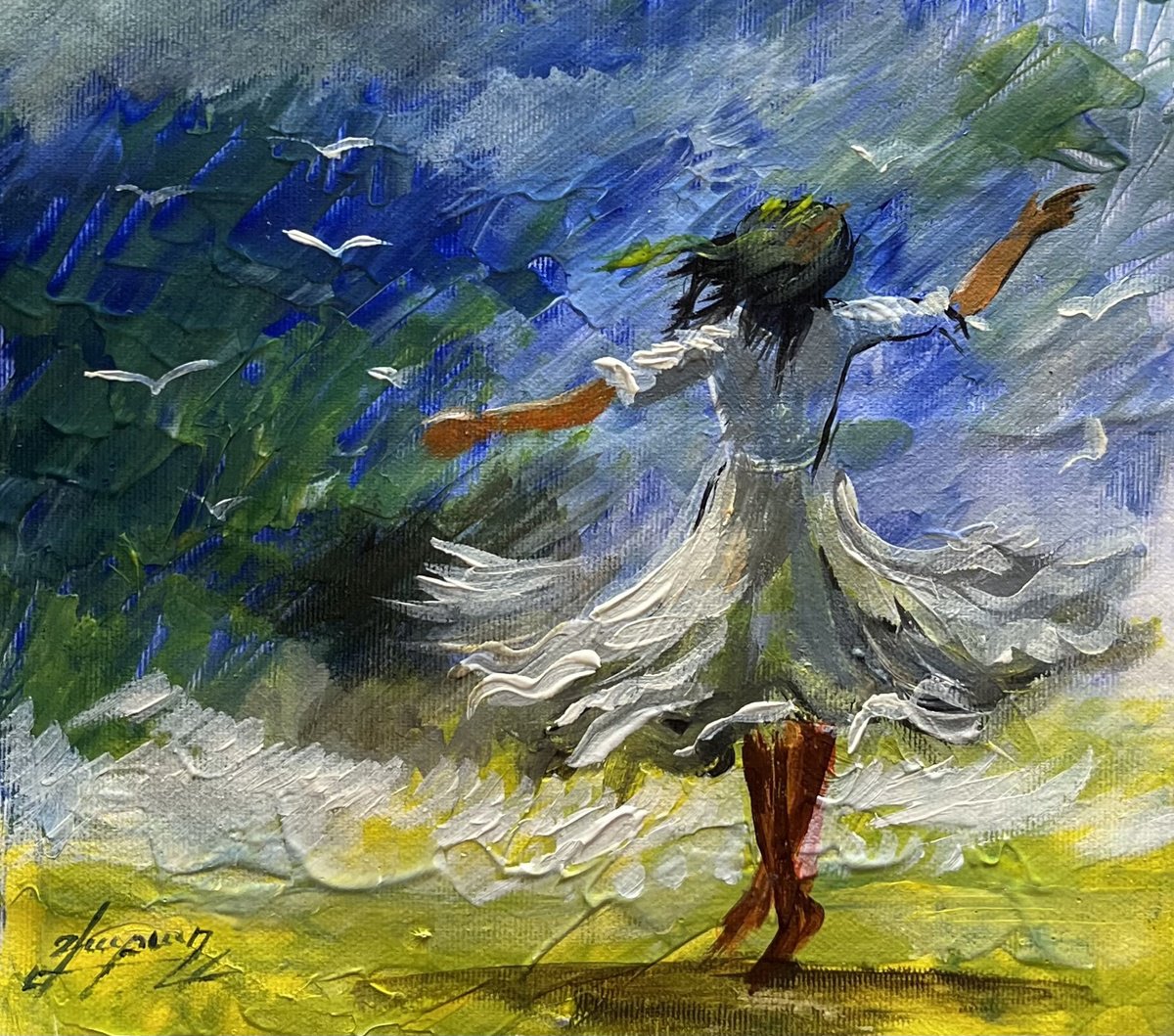 Impressionistic Landscape Oil Painting By Vahe Bagumyan, 9 X 8", Freedom In Flight, Original Artwork