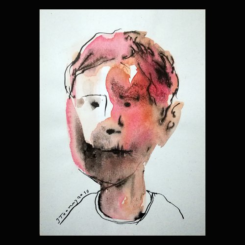 Small Portraits 1, Ink and watercolor on paper, 10x14 cm by Jamaleddin Toomajnia