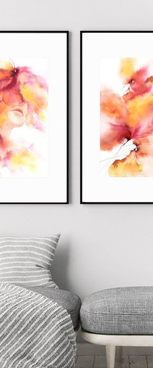 Abstract floral painting set "The beauty of passion" by Olga Grigo