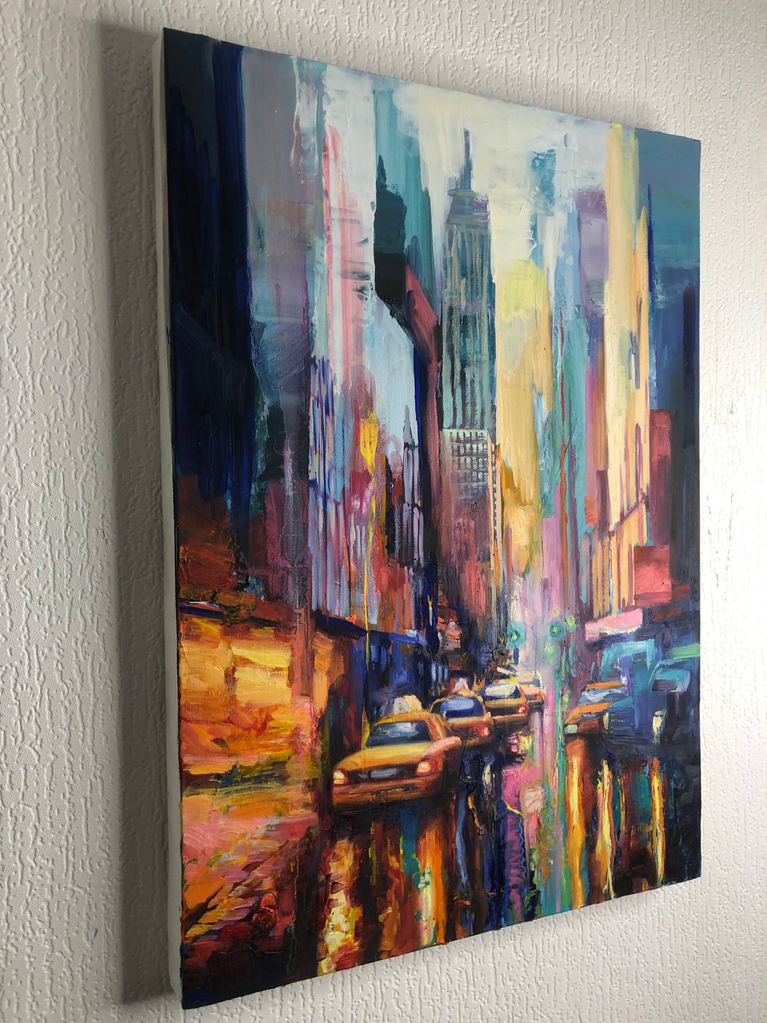 Semi-Abstract NYC Night Cityscape in Blue Oil painting: Viacheslav