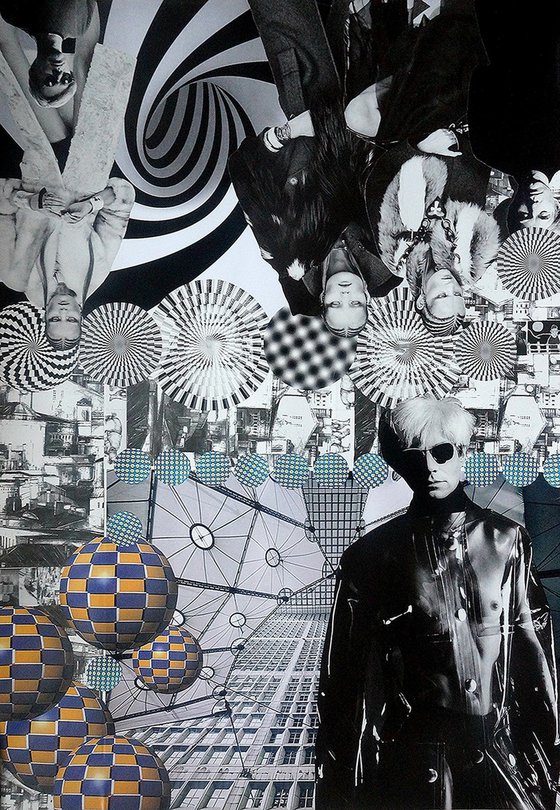 Andy Warhol's world. Surrealism fantasy city - Black and white contemporary urban pop art