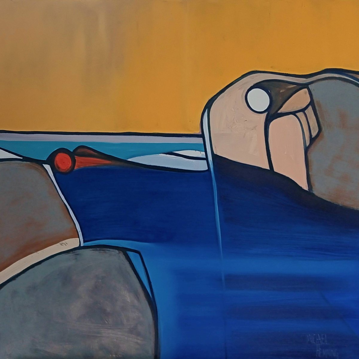 Abstract Landscape Oil Painting By Michael Hemming, 25 X 25", Pool Near Pendeen, Original Artwork