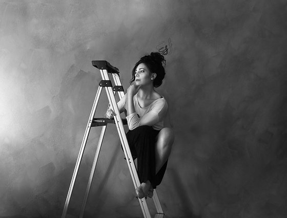 Black and White Ladder Lady