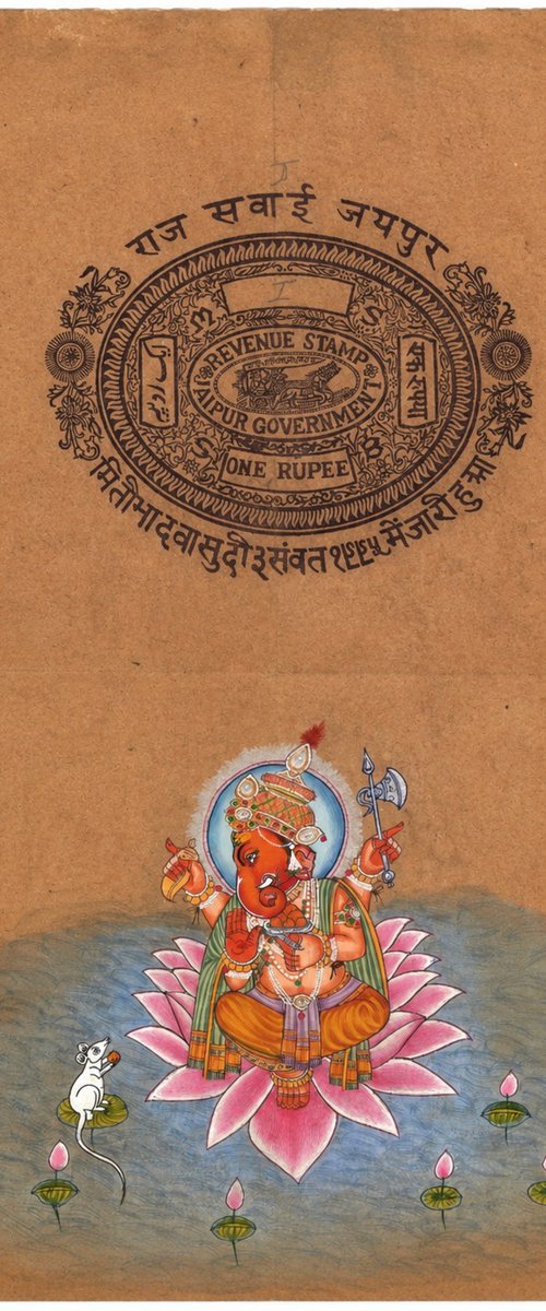 Lord Ganesha on Antique Jaipur Stamp by Mukesh Swami