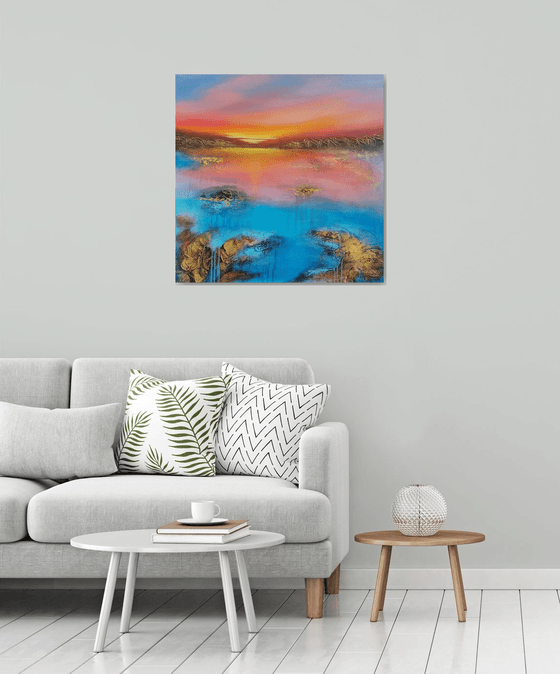 A beautiful large modern abstract figurative seascape painting "Evening mood"