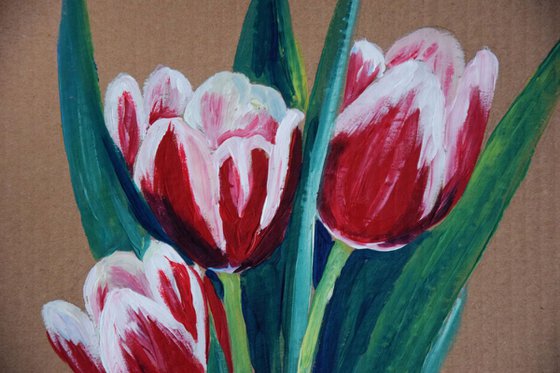 Flowers acrylic painting Tulips bouquet