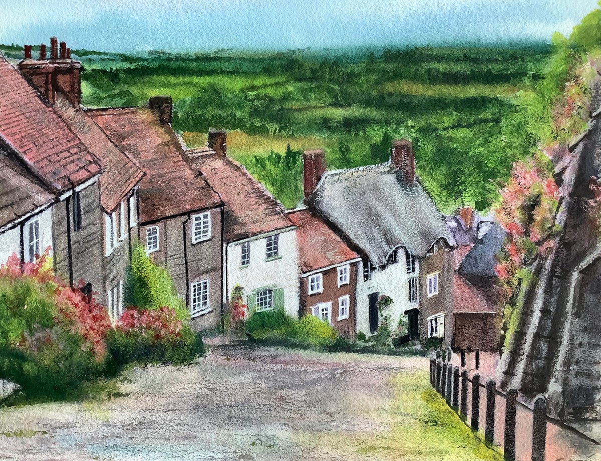 Impressionistic Landscape Watercolour By Darren Carey, 15 X 11, Gold Hill, Shaftesbury, Original Artwork