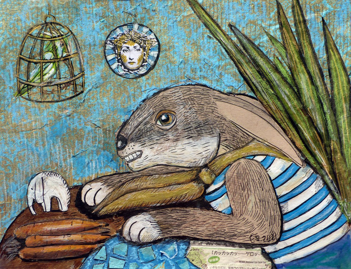 Naive Animal Painting By Elizabeth Vlasova, 14 X 11, I Remember The Old Days, Original Artwork