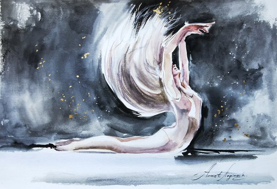 Ballet Art, Woman drawing on paper, Black drawing