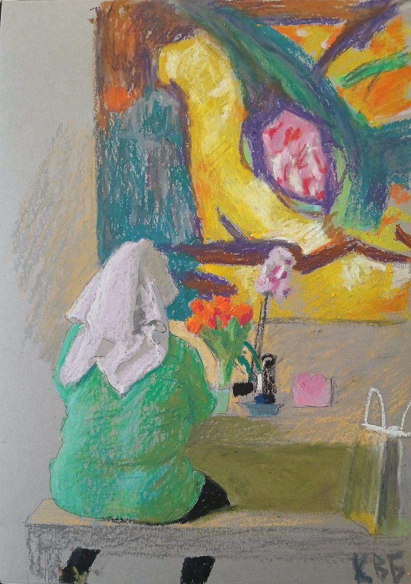 Graphic Pastel Drawing , After The Shower By Vasyl Koval, 12 X 16, Artwork For Sale On Artfinder