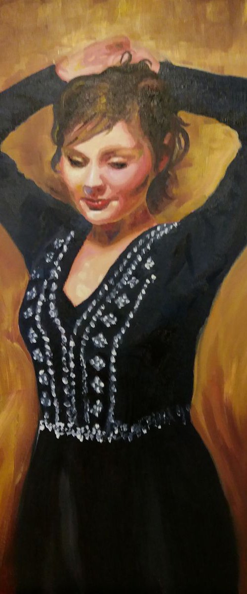 Diamante in Black - A Figurative Oil Painting by Marjory Sime by Marjory Sime