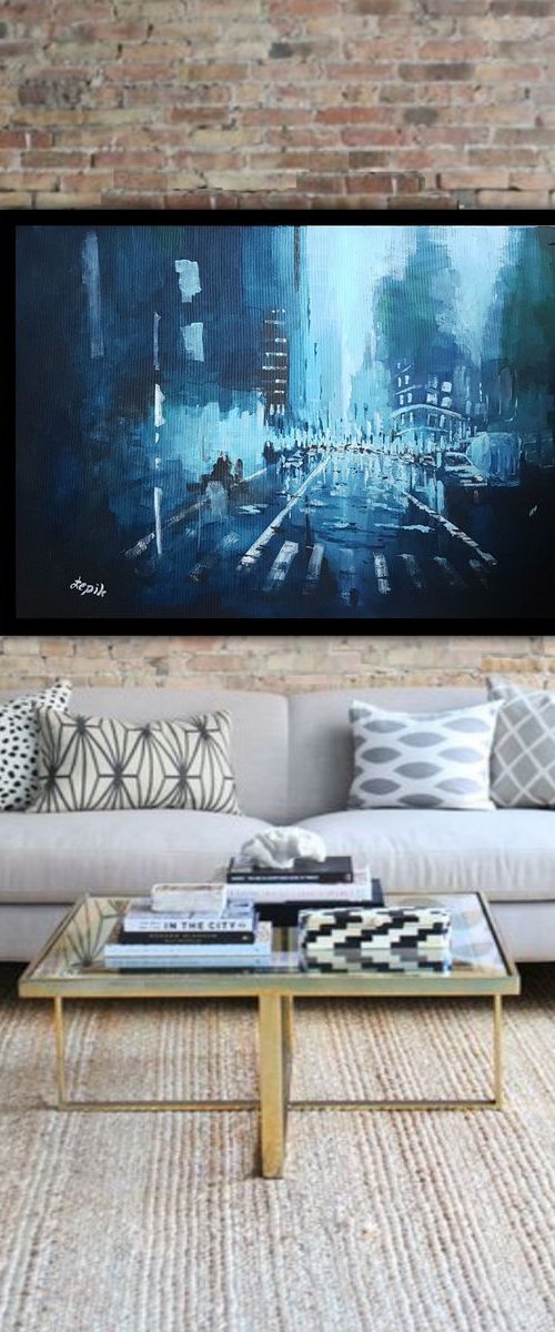 B104 City view acrylic on Canvas 70x100cm by Lukasz Lepik
