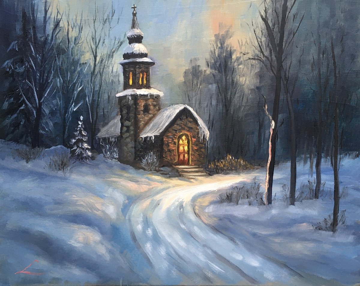 Winter Chapel By Elena Sokolova, 20 X 16, Artwork For Sale On Artfinder