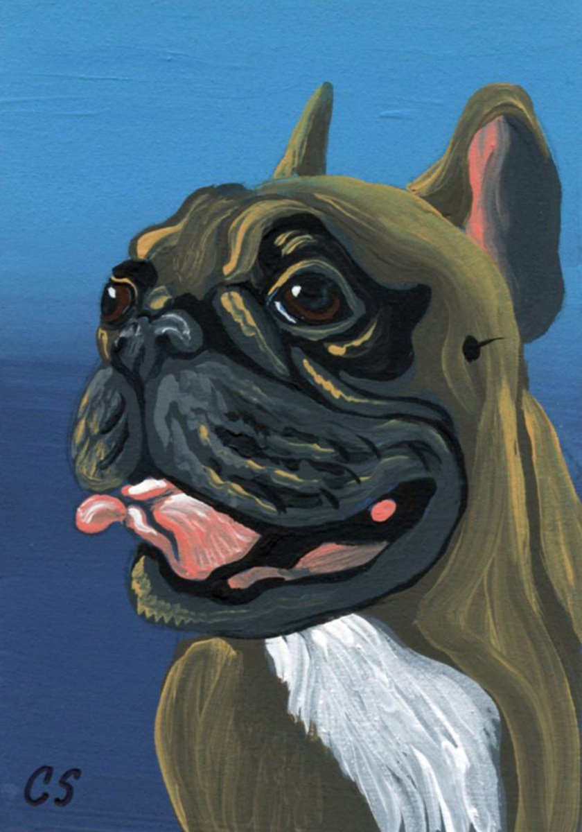 ACEO ATC Original Miniature Painting Tan French Bulldog Pet Dog Art-Carla Smale by carla smale